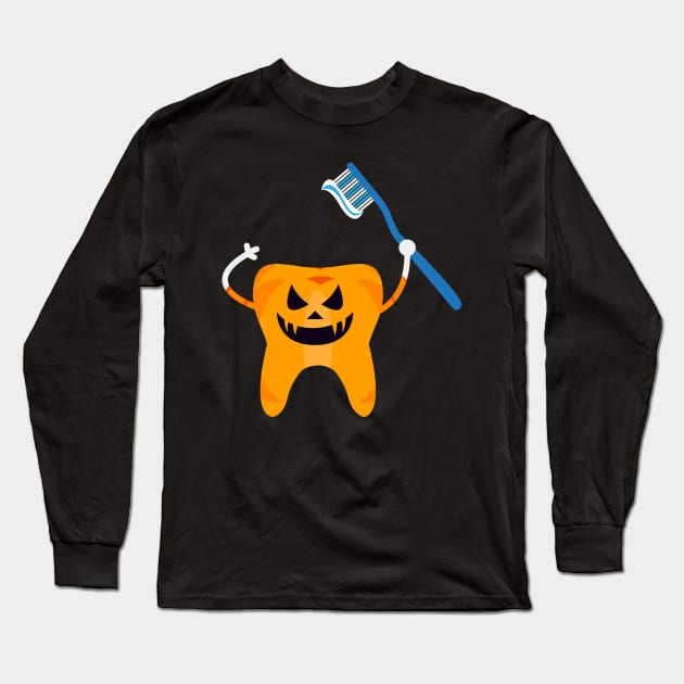 Halloween Tooth Pumpkin Dentist Gift Long Sleeve T-Shirt by Walkowiakvandersteen